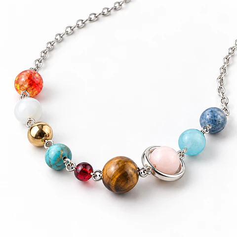 Collar Planetas Sistema Solar Galaxi Piedras Naturales Mujer