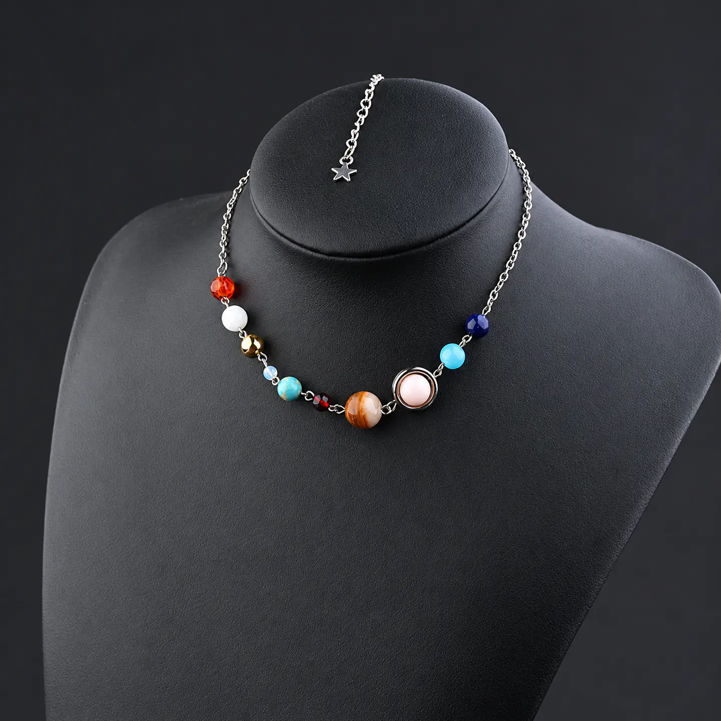 Collar Planetas Sistema Solar Galaxi Piedras Naturales Mujer 4