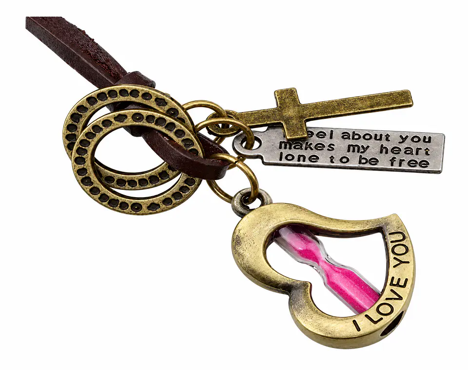 Collar Colgante Cuero Hombre Mujer Corazón Rosa Arena Moda 1