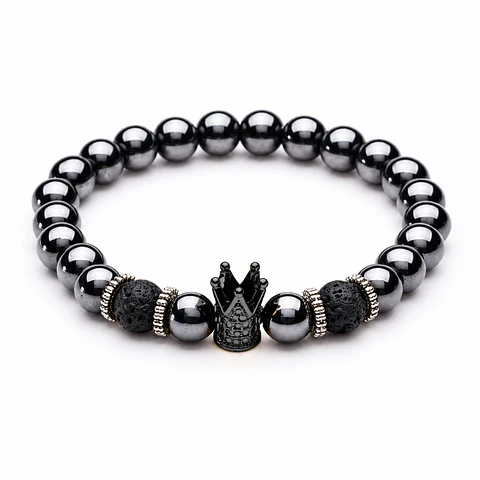 Brazalete Pulsera Manilla Hematita Piedra Volcánica Hombre