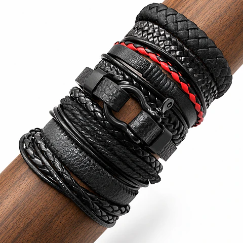 Pack X10 manillas ajustables de cuero Genuino pulseras para hombre 