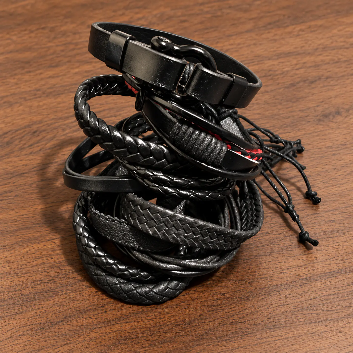 Pack X10 manillas ajustables de cuero Genuino pulseras para hombre  3