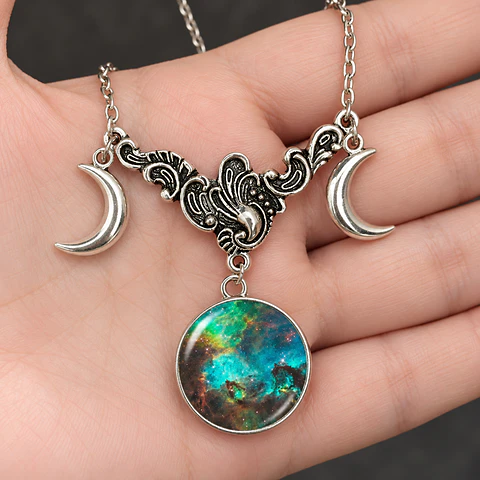 Collar Cristal Universo Espacio Lunas Galaxia Hombre Mujer