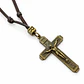 Collar Cuero Sintético Cruz Católico Jesus Hombre Y Mujer - Miniatura 2