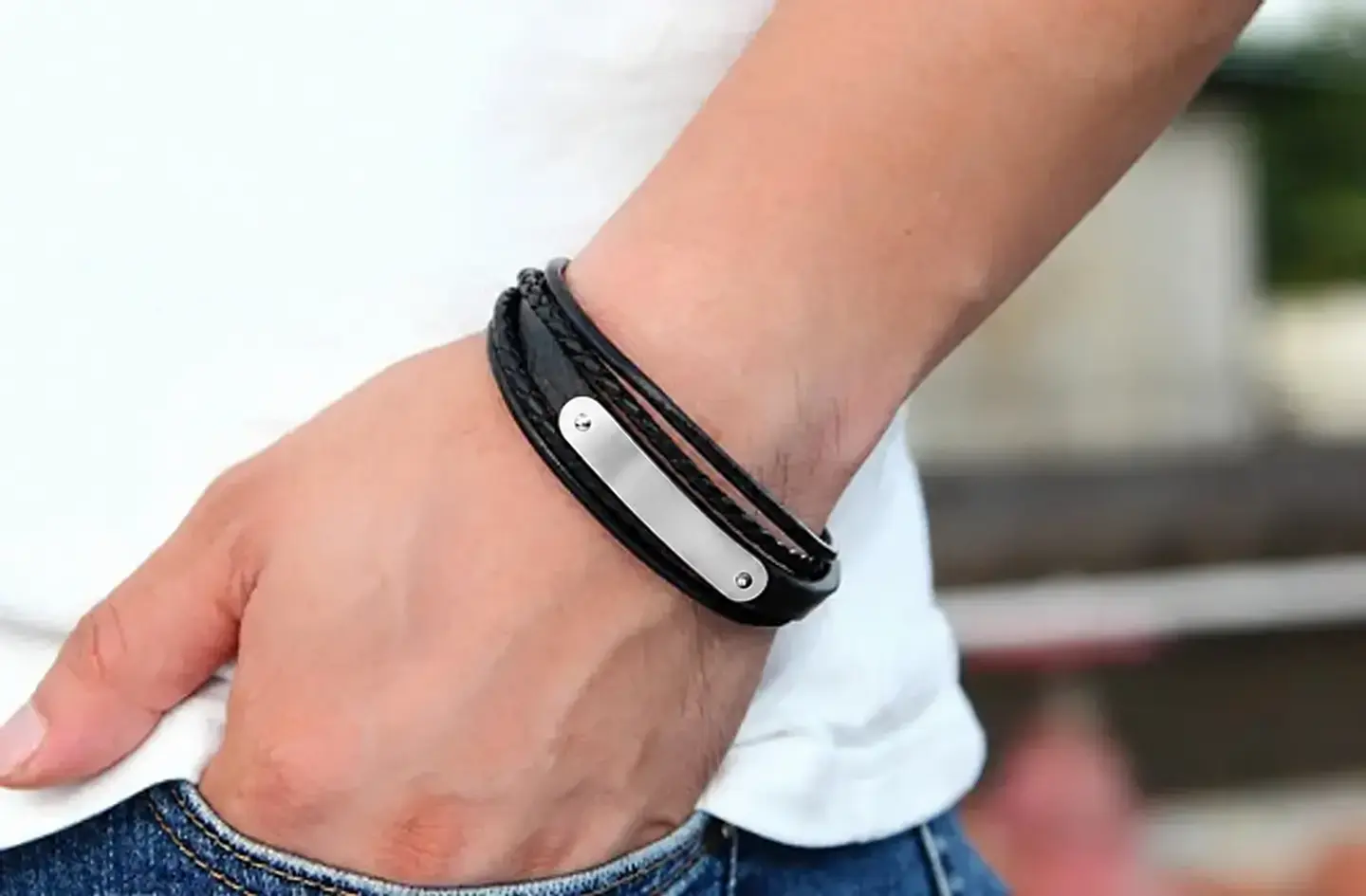 Pulsera Brazalete Acero Inoxidable Placa Color Oro Hombre 2