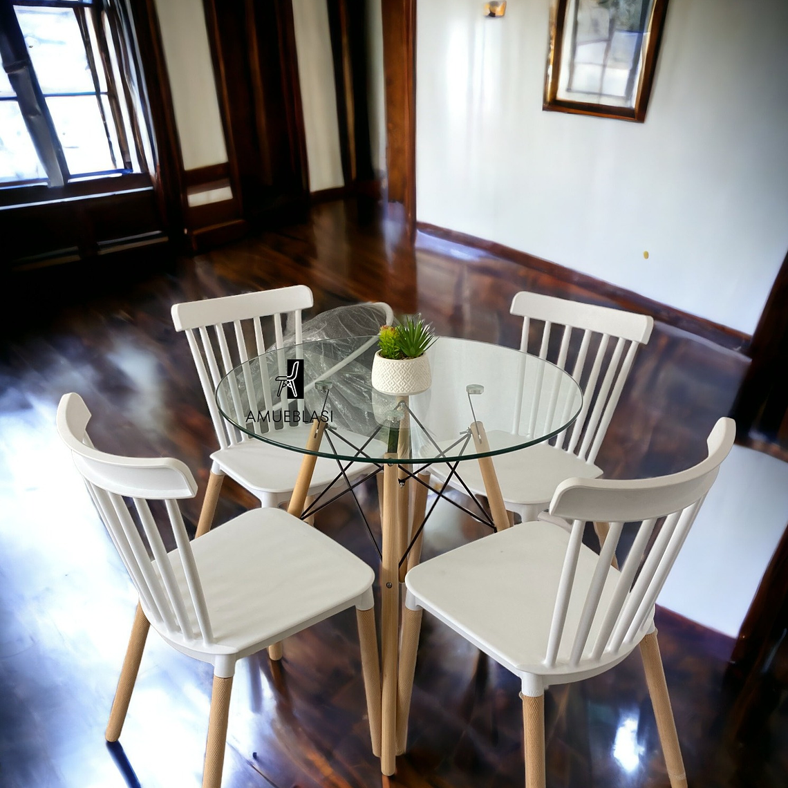 Comedor Mesa Redonda Vidrio Eames + Sillas Windsor 1