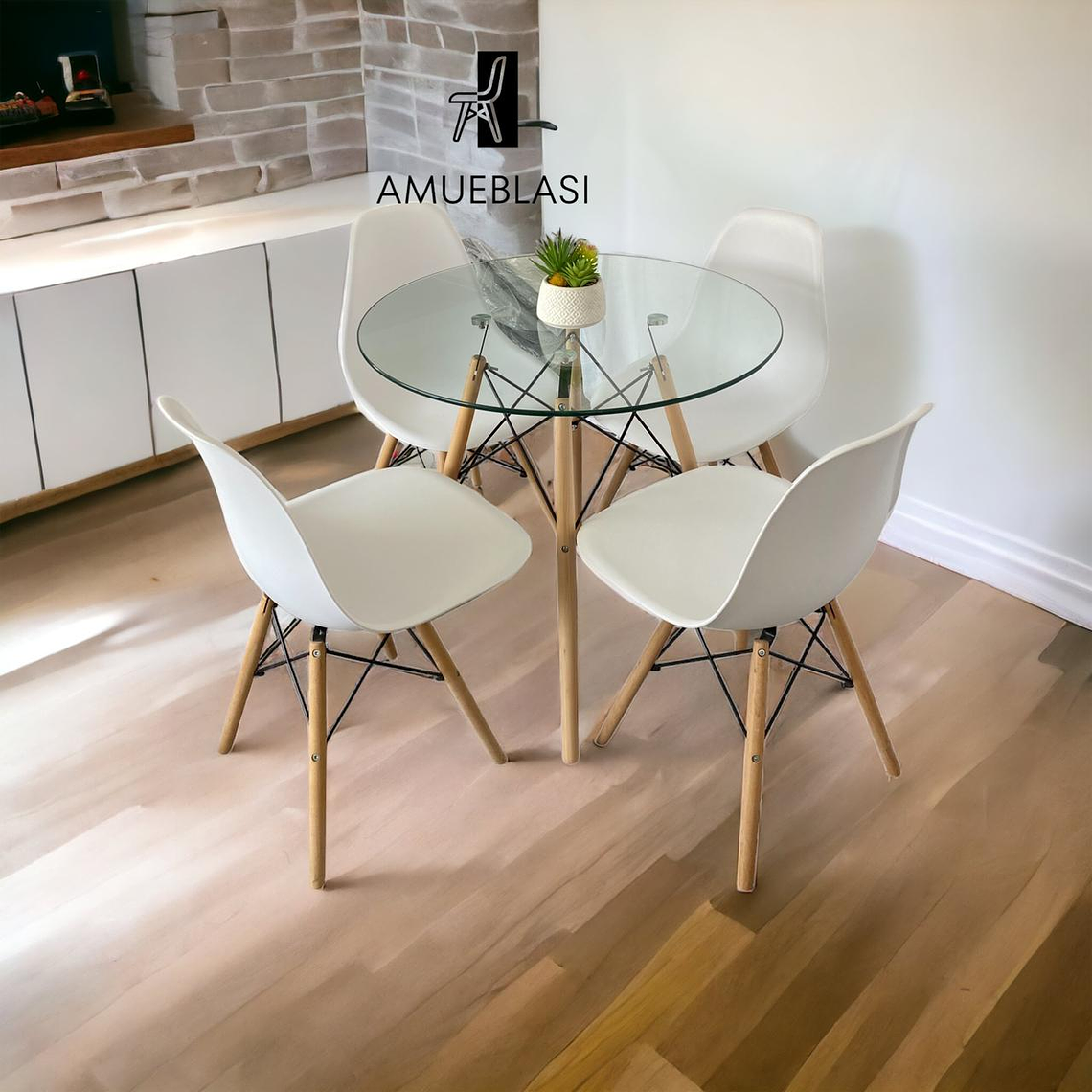 Comedor Mesa Redonda Vidrio Eames + Sillas Eames 1