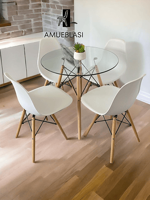Comedor Mesa Redonda Vidrio Eames + Sillas Eames