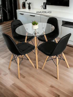 Comedor Mesa Redonda Vidrio Eames + Sillas Buckle