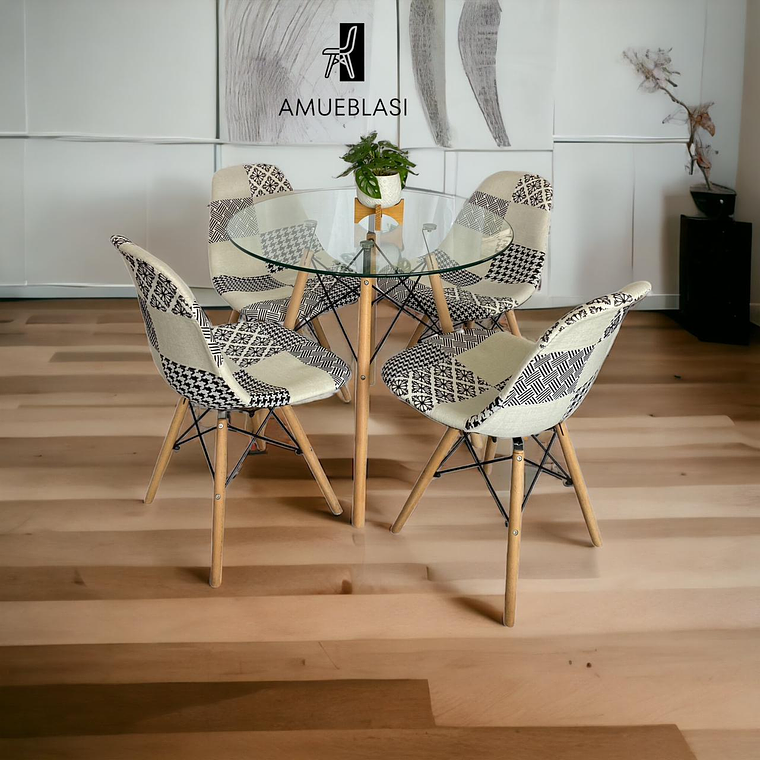 Comedor Mesa Redonda Vidrio Eames + Sillas Patchwork 2