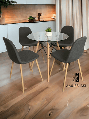 Comedor Mesa Redonda Vidrio Eames + Sillas Scoop