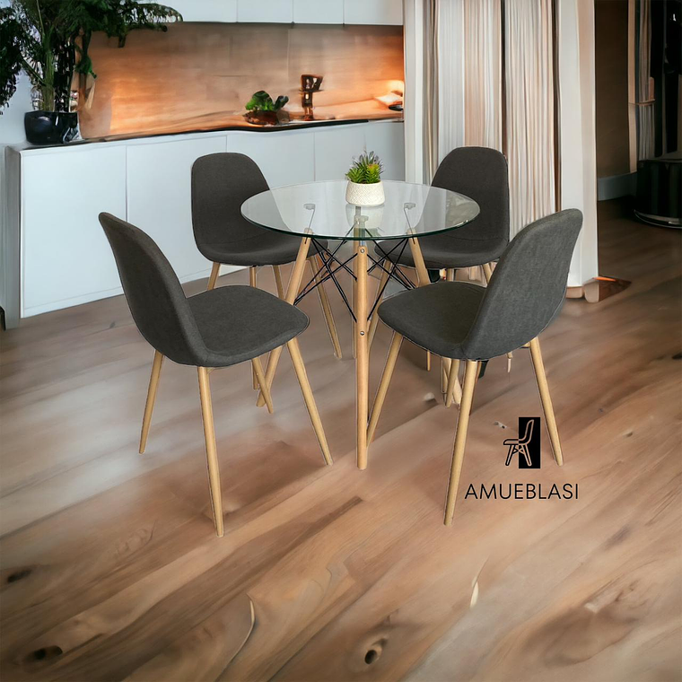 Comedor Mesa Redonda Vidrio Eames + Sillas Scoop 1