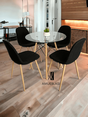 Comedor Mesa Redonda Vidrio Eames + Sillas Scoop