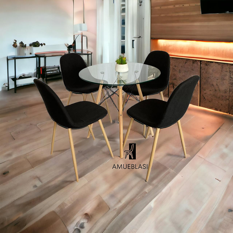 Comedor Mesa Redonda Vidrio Eames + Sillas Scoop 2