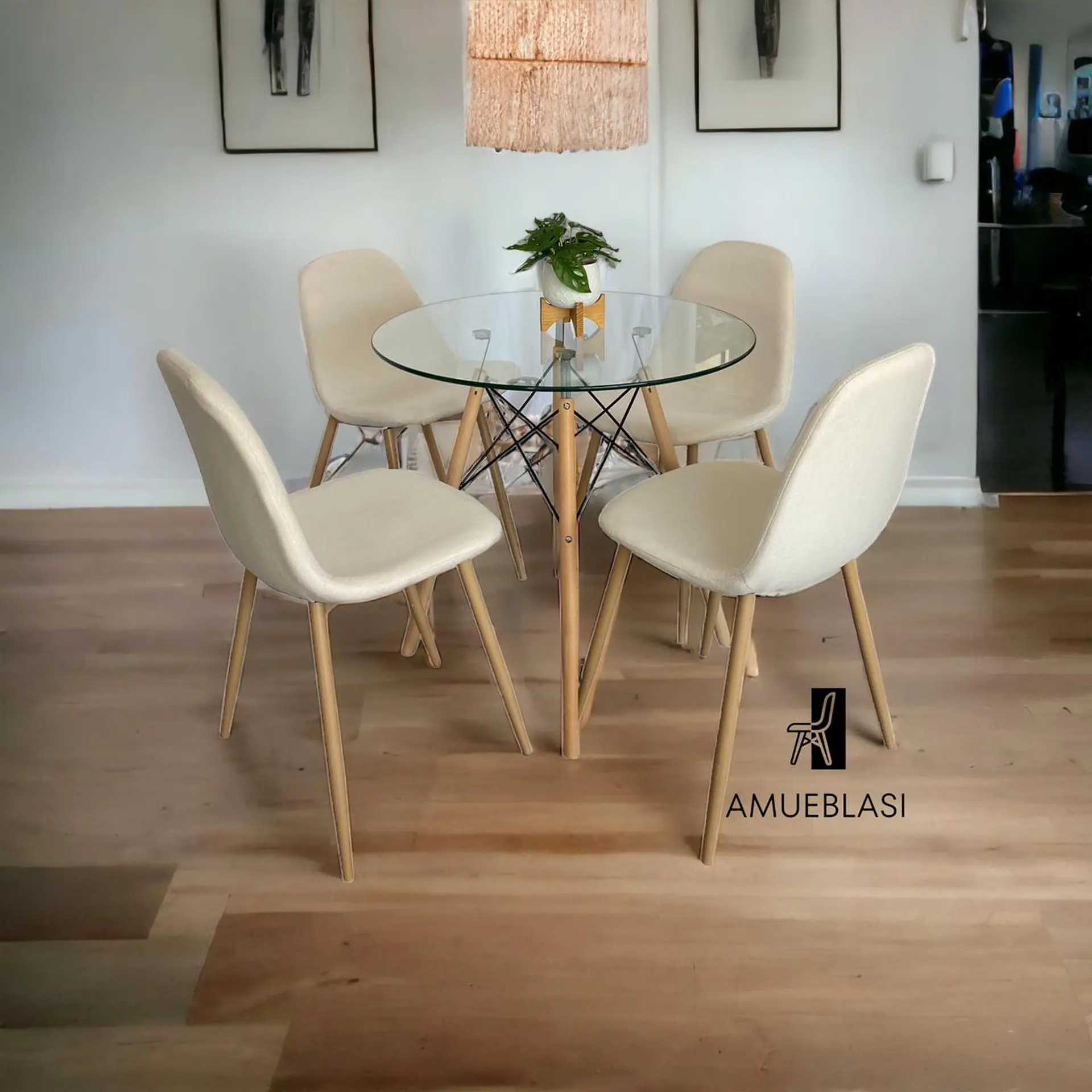 Comedor Redondo Vidrio Eames con Sillas Scoop 3