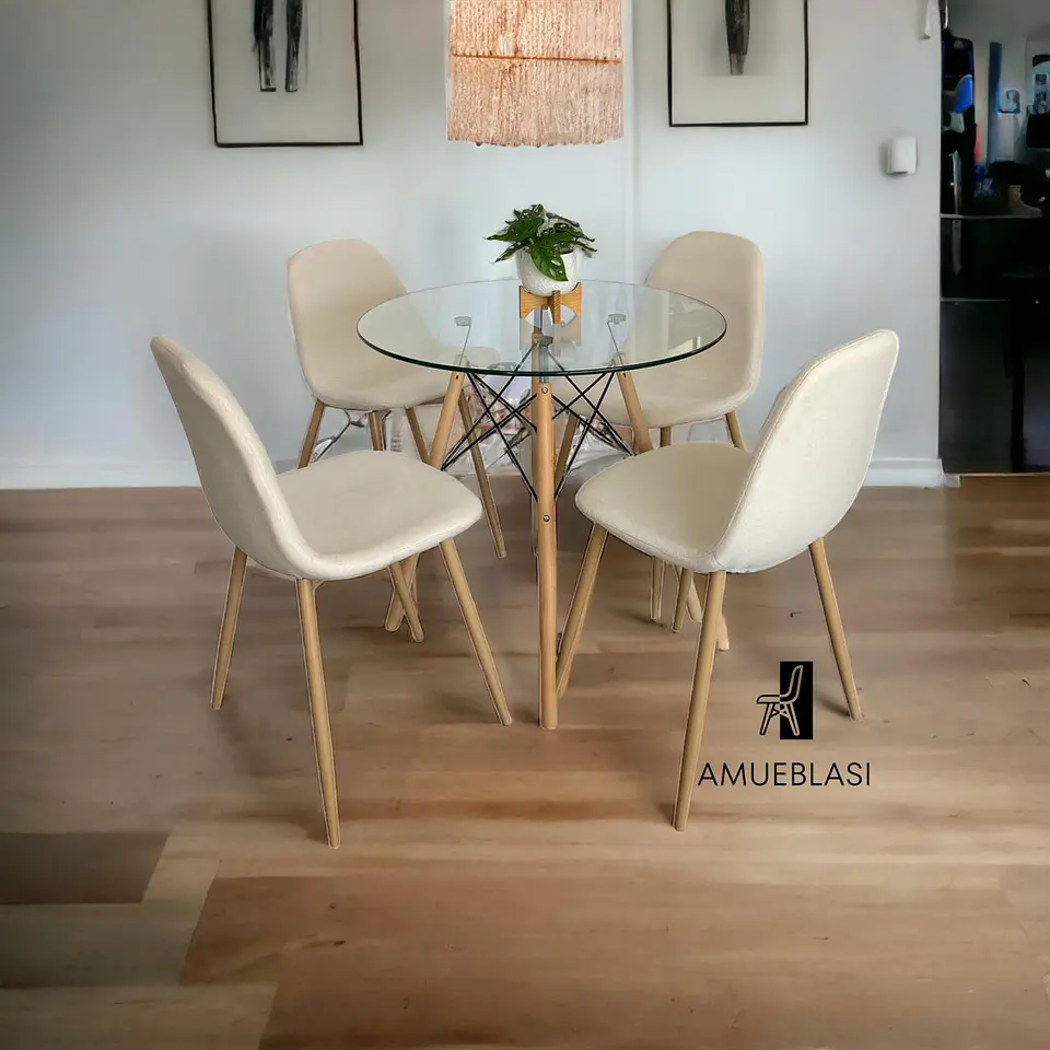 Comedor Redondo Vidrio Eames con Sillas Scoop 3