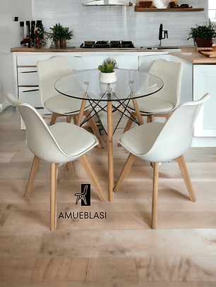 Comedor Mesa Redonda Vidrio Eames + Sillas Tulip