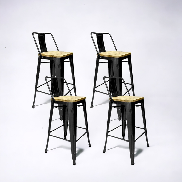 Pack Taburetes Tolix Asiento Madera 66 cm 3