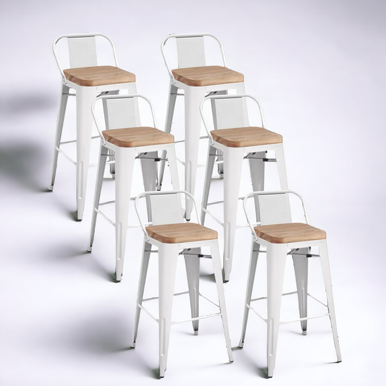 Pack Taburetes Tolix Asiento Madera 66 cm 6