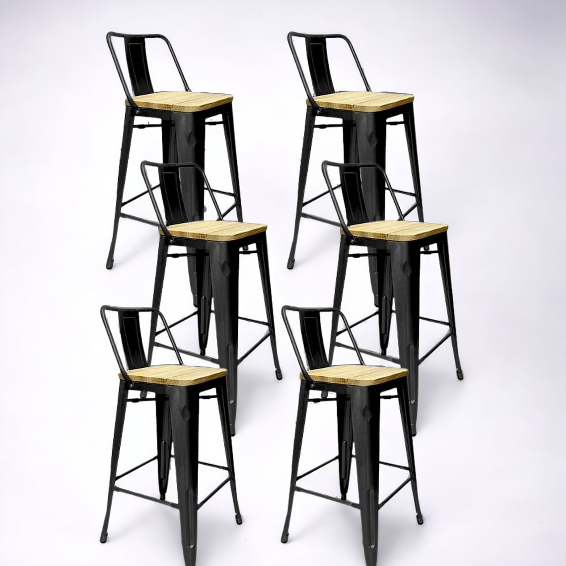Pack Taburetes Tolix Asiento Madera 66 cm 5