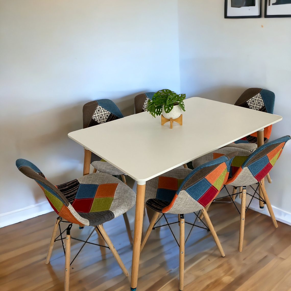 Comedor Mesa Rectangular Melamina 120x80 cm + Sillas Patchwork 4