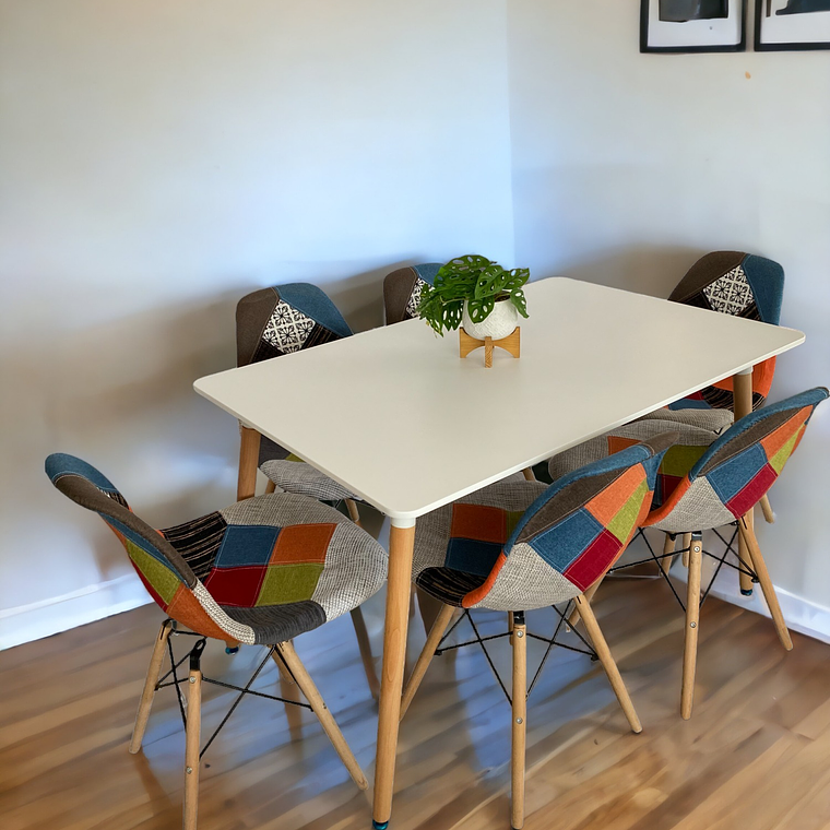 Comedor Mesa Rectangular Melamina 120x80 cm + Sillas Patchwork 4