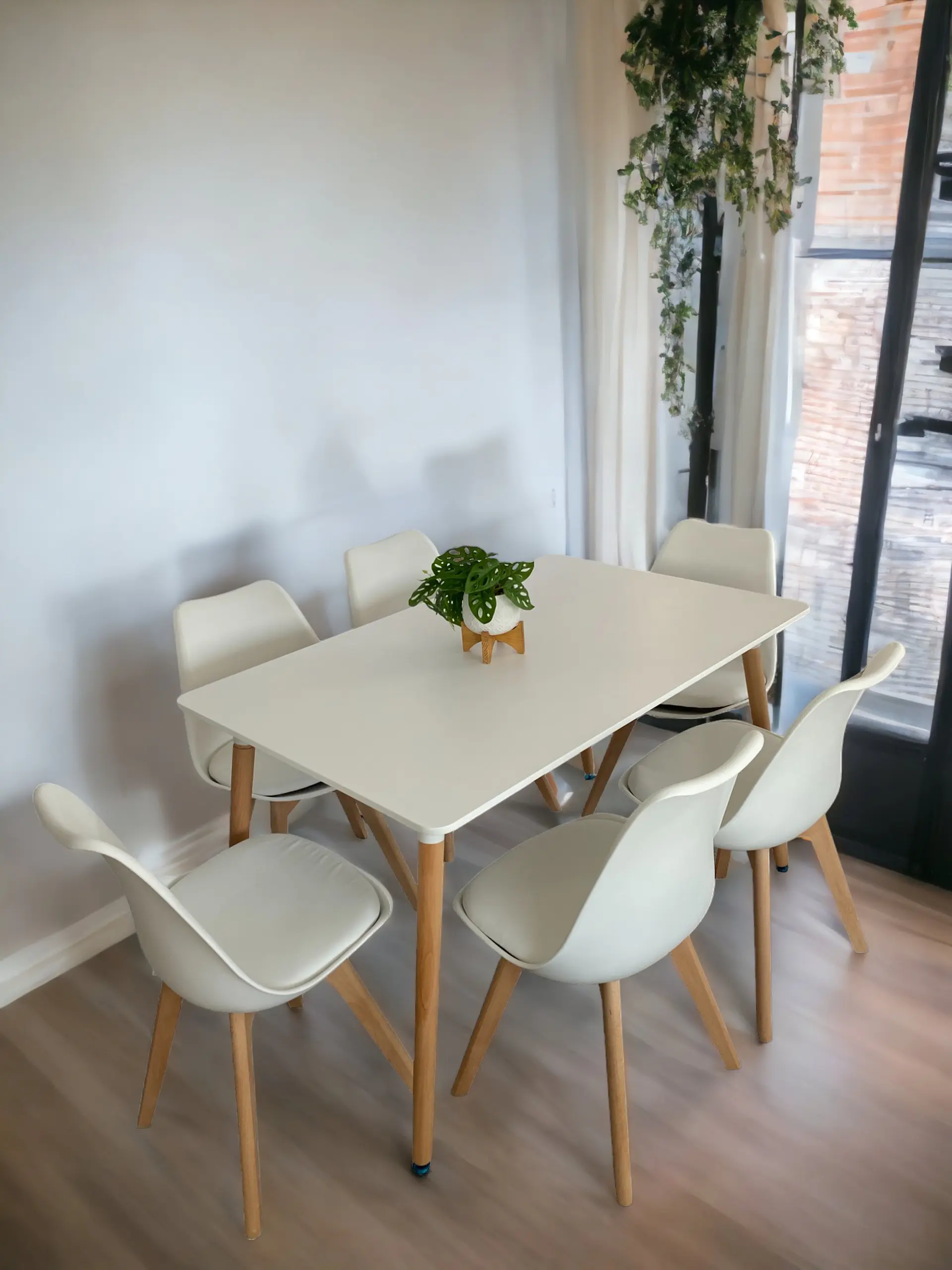 Comedor Rectangular Melamina con Sillas Tulip 8