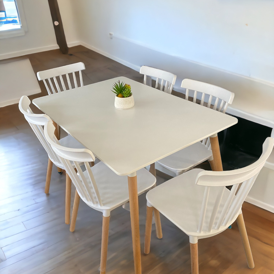 Comedor Mesa Rectangular Melamina 120x80 cm + Silla Windsor 2