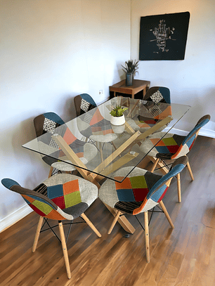 Comedor Mesa Rectangular Vidrio Elite 140x90 cm + Sillas Patchwork