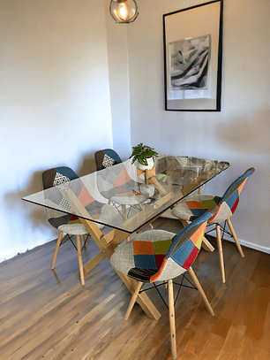 Comedor Mesa Rectangular Vidrio Elite 140x90 cm + Sillas Patchwork