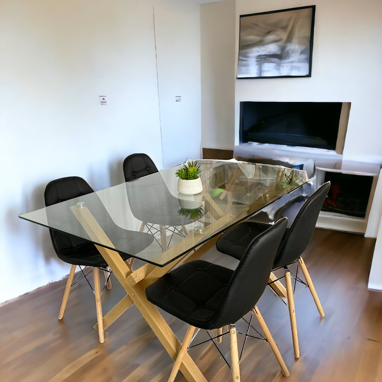 Comedor Mesa Rectangular Vidrio Elite 140x90 cm +  Sillas Buckle 1