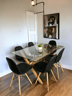 Comedor Mesa Rectangular Vidrio Elite 140x90 cm +  Sillas Buckle