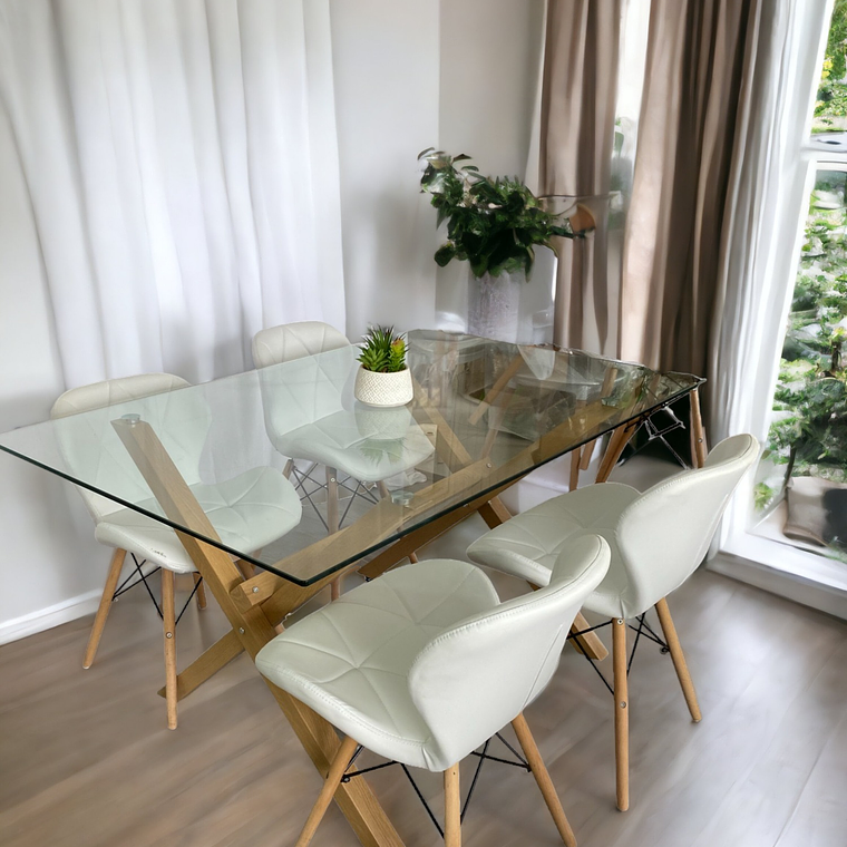 Comedor Mesa Rectangular Vidrio Elite 140x90 cm + Sillas Radar 1