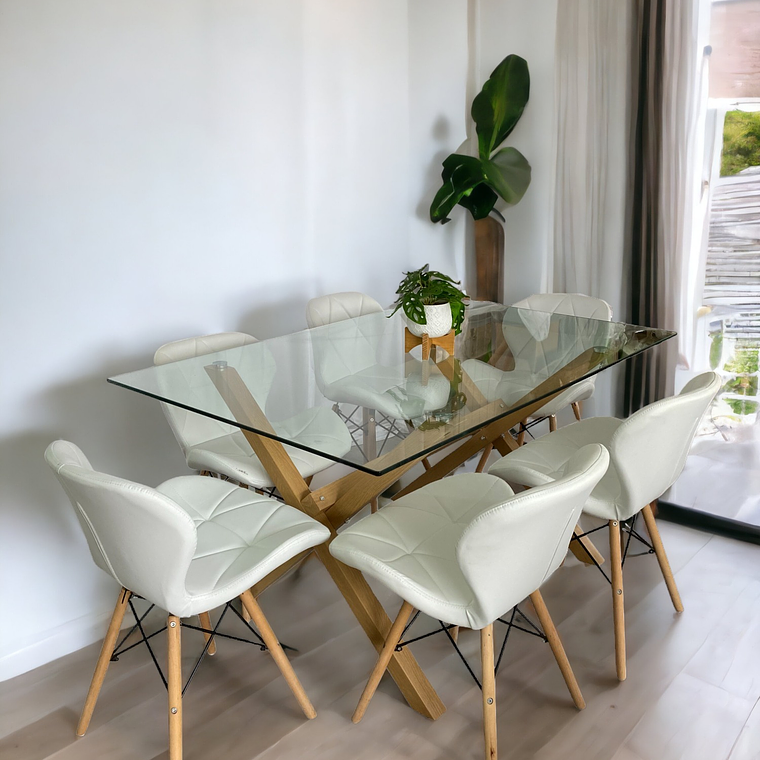Comedor Mesa Rectangular Vidrio Elite 140x90 cm + Sillas Radar 2
