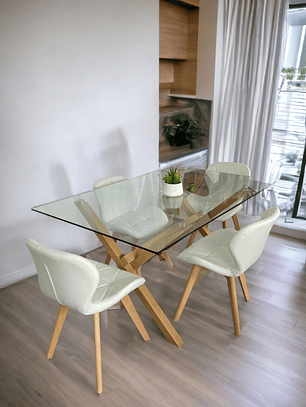 Comedor Mesa Rectangular Vidrio Elite 140x90 + Sillas Radar Fiori