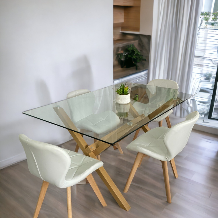 Comedor Mesa Rectangular Vidrio Elite 140x90 + Sillas Radar Fiori 1