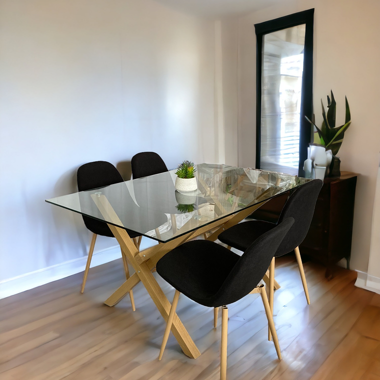 Comedor Mesa Rectangular Vidrio Elite 140x90 cm + Sillas Scoop 6