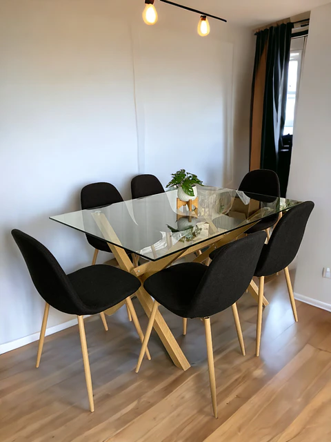 Comedor Rectangular Vidrio Elite con Sillas Scoop