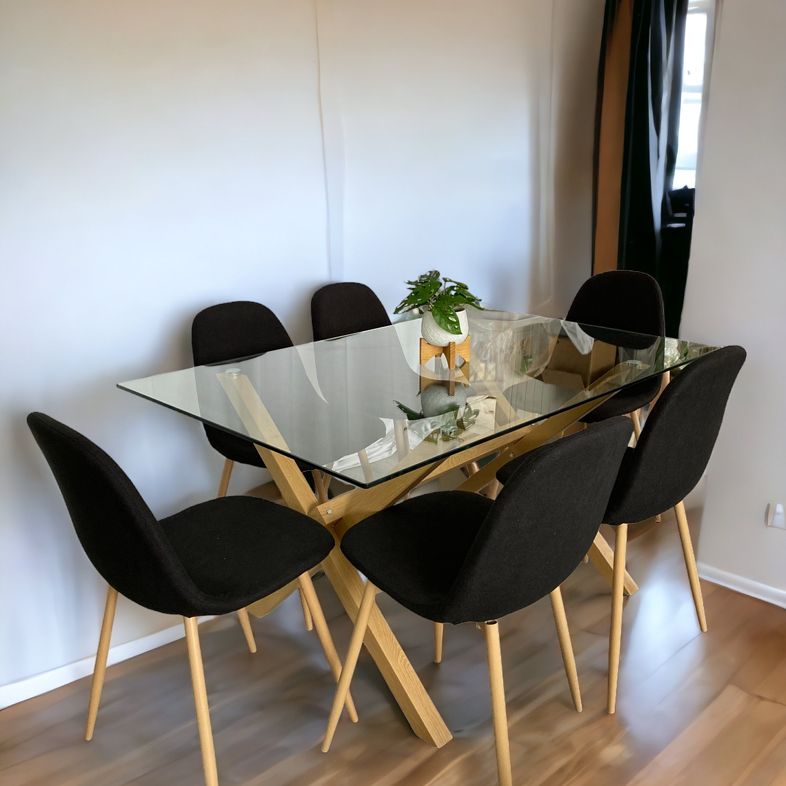Comedor Mesa Rectangular Vidrio Elite 140x90 cm + Sillas Scoop 1