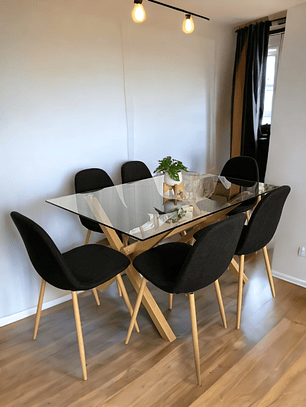 Comedor Mesa Rectangular Vidrio Elite 140x90 cm + Sillas Scoop