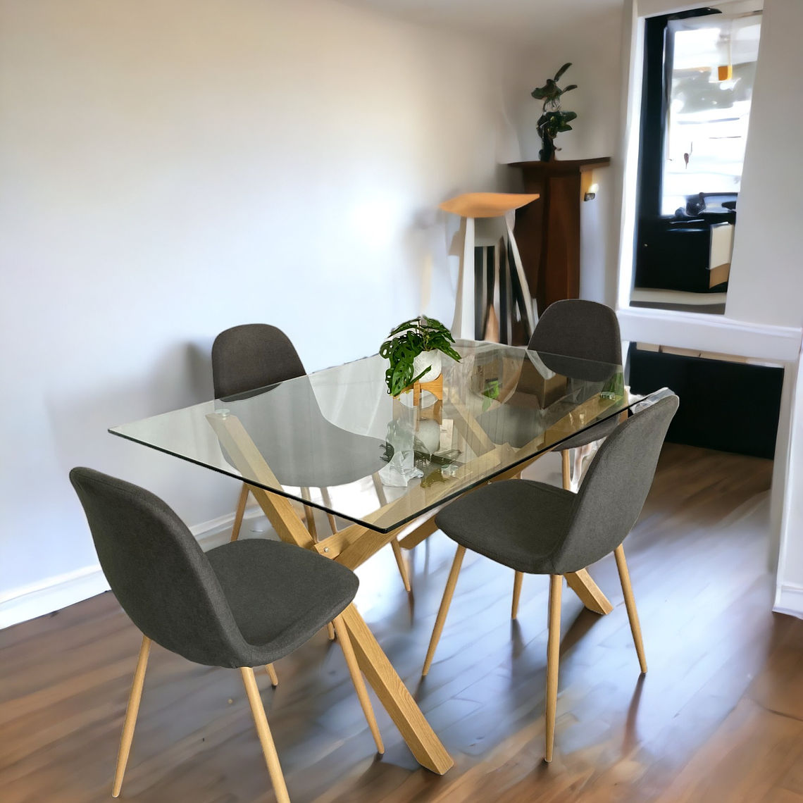 Comedor Mesa Rectangular Vidrio Elite 140x90 cm + Sillas Scoop 4