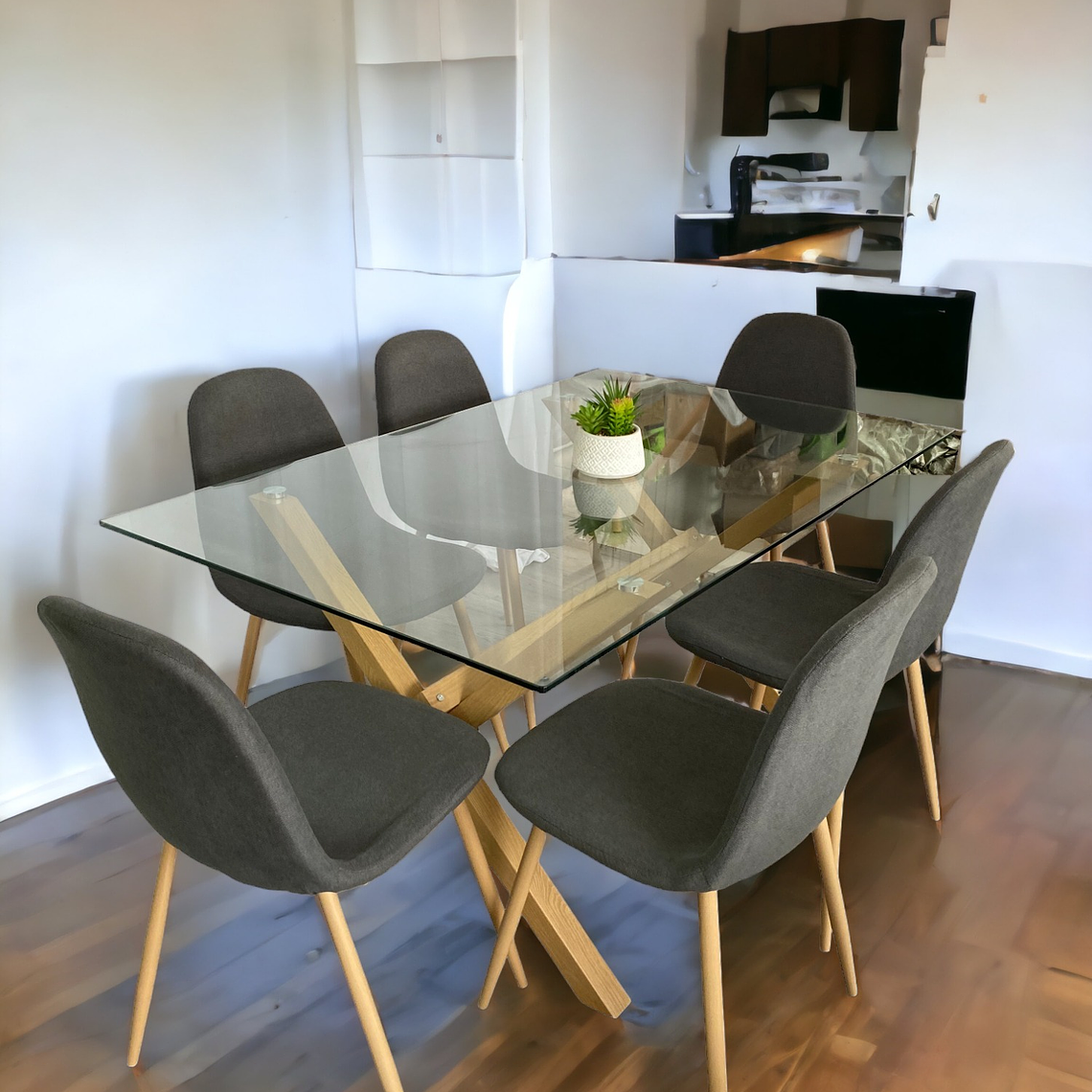 Comedor Mesa Rectangular Vidrio Elite 140x90 cm + Sillas Scoop 5