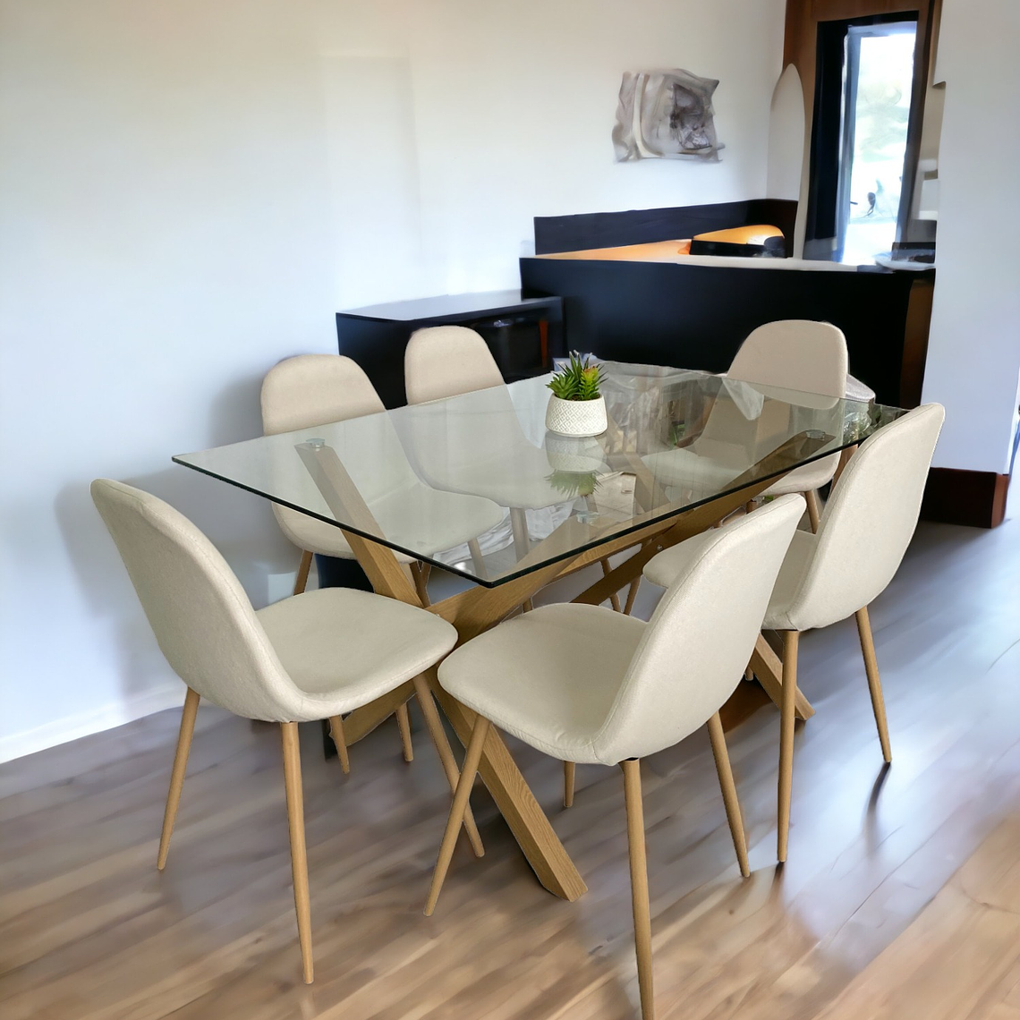 Comedor Mesa Rectangular Vidrio Elite 140x90 cm + Sillas Scoop 3