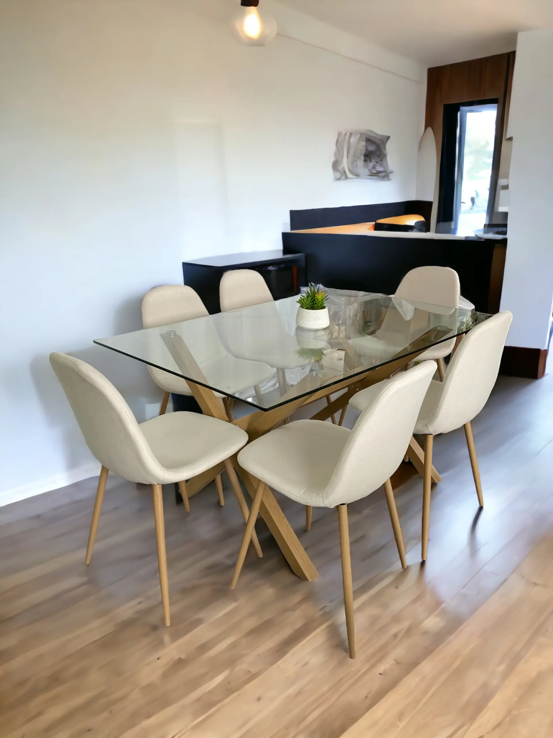 Comedor Rectangular Vidrio Elite con Sillas Scoop 3