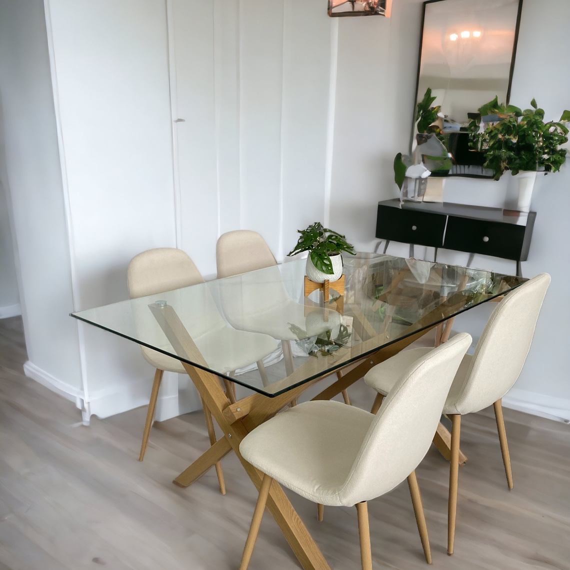 Comedor Mesa Rectangular Vidrio Elite 140x90 cm + Sillas Scoop 2