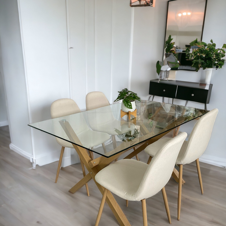 Comedor Mesa Rectangular Vidrio Elite 140x90 cm + Sillas Scoop 2