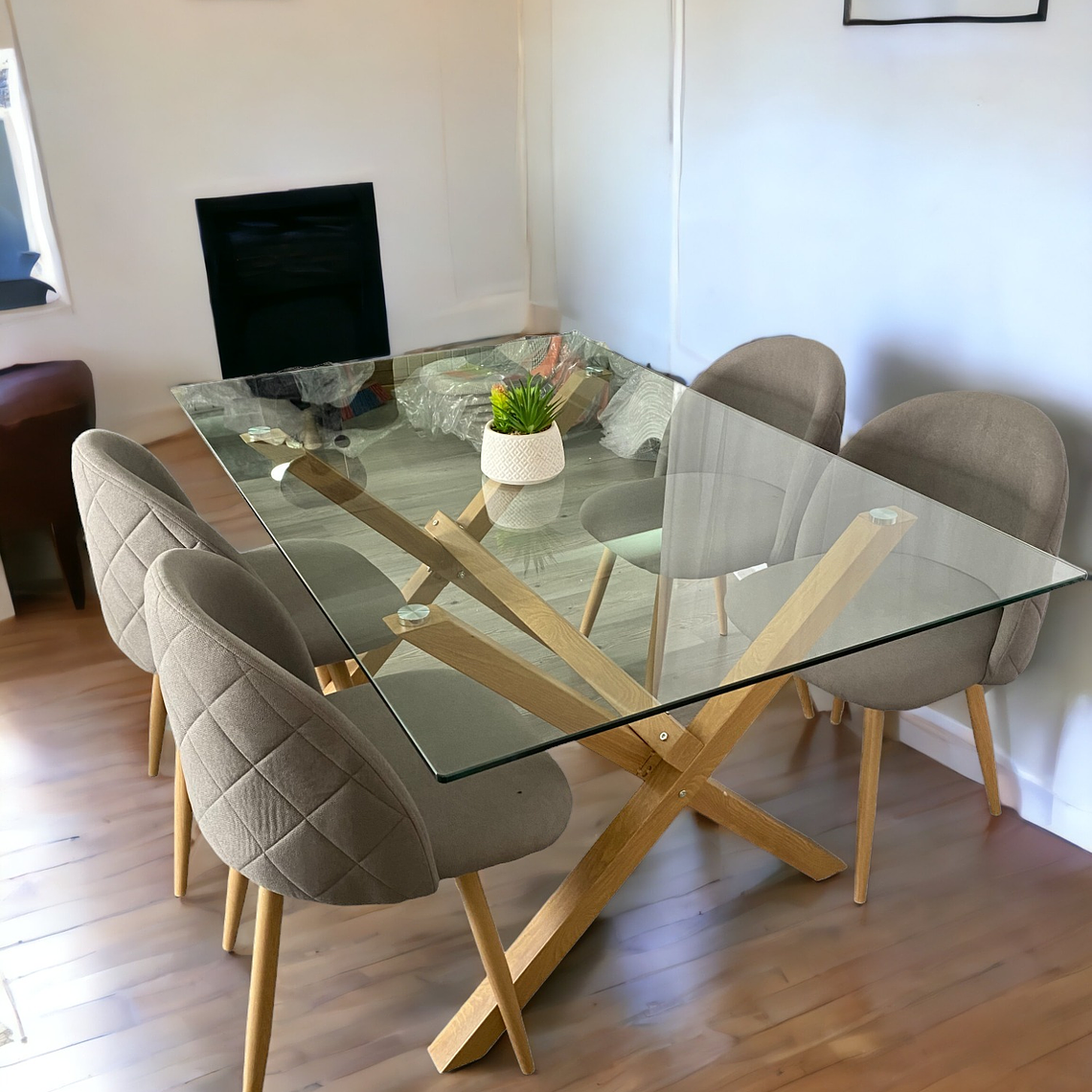 Comedor Mesa Rectangular Vidrio Elite 140x90 cm + Sillas Luxury 1