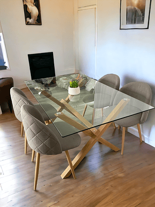 Comedor Mesa Rectangular Vidrio Elite 140x90 cm + Sillas Luxury