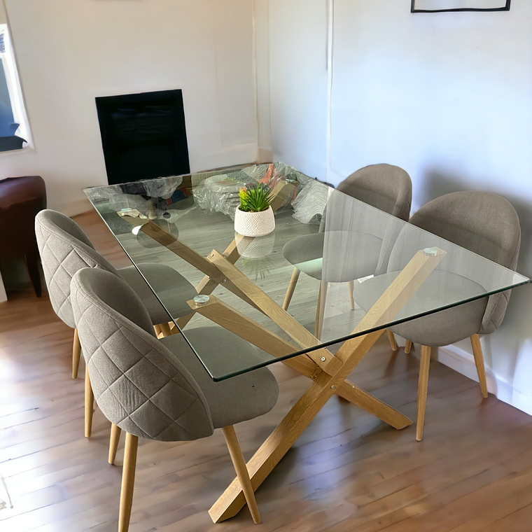 Comedor Mesa Rectangular Vidrio Elite 140x90 cm + Sillas Luxury 1