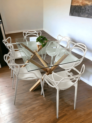 Comedor Mesa Rectangular de Vidrio Elite 140x90 cm + Sillas Master
